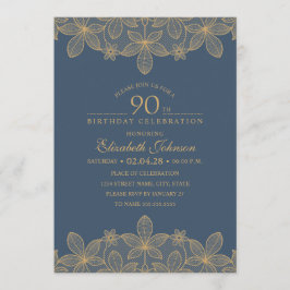 Navy Blue 90. Geburtstagsparty Einziges Goldenes G Einladung