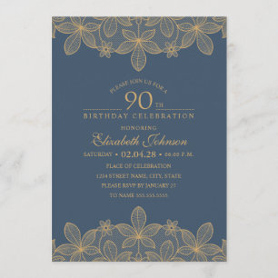 Navy Blue 90. Geburtstagsparty Einziges Goldenes G Einladung