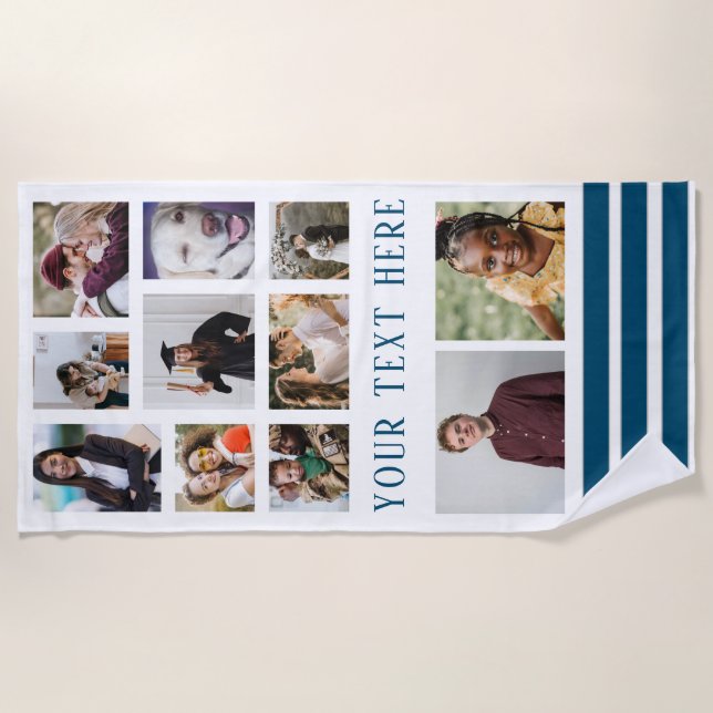Navy Blue 9 Foto Collage Family Beach Handtuch (Vorderseite)
