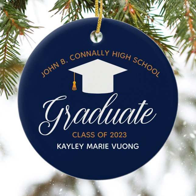 Navy Blue Abschluss Custom Graduate Weihnachten Keramik Ornament (Von Creator hochgeladen)