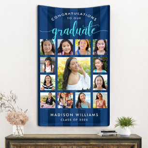 Navy Blue Abschluss K-12 Foto Collage Script Banner