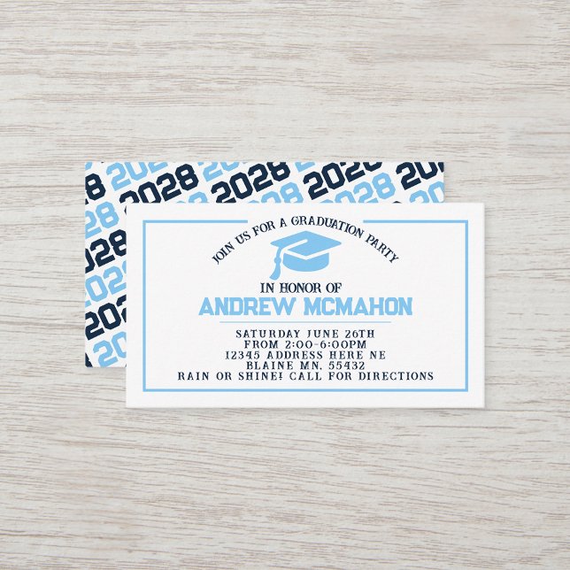 Navy & Blue Abschluss Mini Insert / Friend Einladu Visitenkarte (Navy White and Baby Blue Pawprint Mini Invitation for Friends or Open House Insert for Announcements)