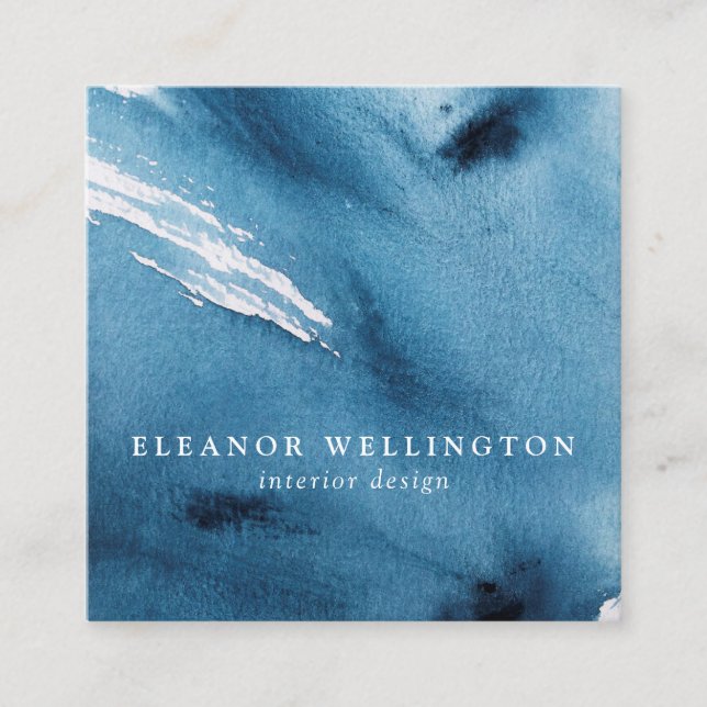 Navy Blue Abstrakt Watercolor Textur Custom Quadratische Visitenkarte (Vorderseite)