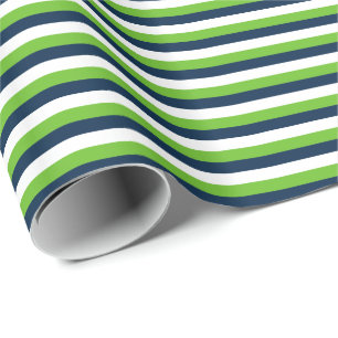Navy Blue, Action Green, White Horizontal Strip Geschenkpapier
