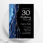 Navy Blue Agate Black Silver 30. Geburtstag Einladung<br><div class="desc">Navy Blau,  Schwarz und Silber agieren 30. Geburtstag Party Einladung. Elegantes modernes Design mit königsblauen Aquarellfarben,  marmorgeode Hintergrund,  Imitats Glitzer Silber und Typografie Drehbuch Schriftart. Die trendige Einladungskarte eignet sich perfekt für eine stilvolle Damenfeier. Gedruckte Zazzle-Einladungen oder Sofortdownload digitaler Druckvorlage.</div>