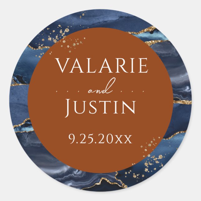 Navy Blue Agate Burnt Orange Wedding Sticker (Vorderseite)