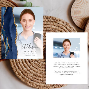 Navy Blue Agate Foto 2025 Abschluss Ankündigung