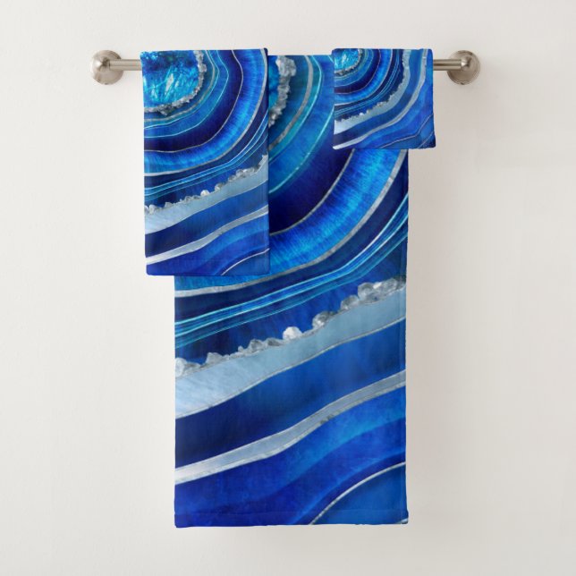 Navy Blue Agate Geode Digitale Kunst Badhandtuch Set (Insitu)