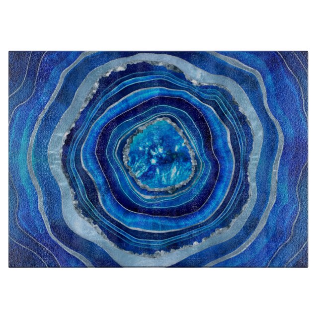Navy Blue Agate Geode Digitale Kunst Schneidebrett (Vorderseite)
