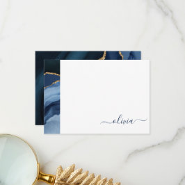Navy Blue Agate Geode Gold Monogram Dankeskarte