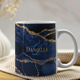 Navy Blue Agate Geode Monogram Modern Kaffeetasse