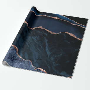 Navy Blue Agate Imitats Rose Gold Glitzer Geschenkpapier