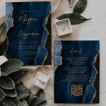 Navy Blue Agate Script QR Code Wedite Einladung<br><div class="desc">Diese elegante Hochzeitseinladung zeigt ein Hintergrundbild des marineblauen Aquarells mit vergoldetem Imitat-Glitzer. Der anpassbare Text kombiniert schicke goldfarbene moderne Handschrift, Copperplate und kursiv Schriftart. Die Rückseite bietet Platz für Hochzeitsdetails auf einem passenden blauen Hintergrund, zusammen mit einem QR-Code, den die Gäste scannen können, um Ihre Website und UAWG zu besuchen,...</div>