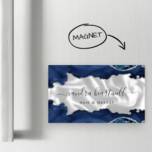 Navy Blue Agate Silver Glitzer Luxus Magnetische Visitenkarte