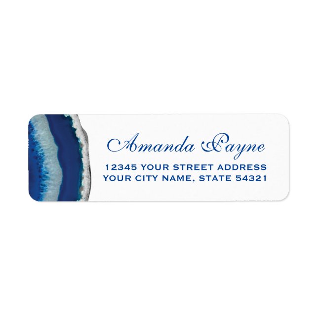 Navy Blue Agate Wedding Rücksendeadresse (Vorne)