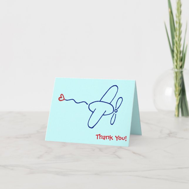 Navy Blue Airplane mit Red Heart Vielen Dank Hinwe Dankeskarte (Vorderseite)