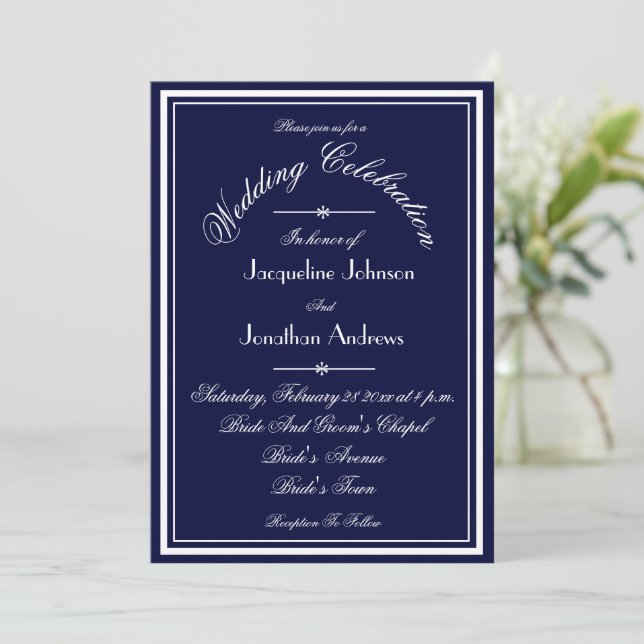 Navy Blue All in one Email Website UAWG Wedding Einladung (Stehend Vorderseite)