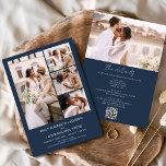 Navy Blue All in One QR Code Foto Hochzeit Einladung<br><div class="desc">Das Minimalistische Foto White Wedding Einladung - eine zeitlose Mischung aus Einfachheit und Eleganz. Diese Einladung ist eine nahtlose Zusammenführung von Funktionalität und Stil, mit einer unberührten, weißen Kulisse, die die Reinheit Ihrer Liebe symbolisiert. An der Vorderseite umrahmt ein minimalistisches Design Ihr ausgewähltes Foto, das den Kern Ihrer besonderen Bindung...</div>