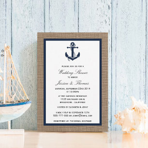 Navy Blue Anchor auf Burlap Nautic Polterabend Einladung
