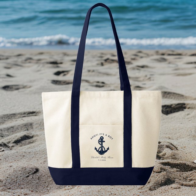 Navy Blue Anchor Baby Dusche Personalisiert Tragetasche (Nautical Anchor Navy Blue Boy Baby Shower Tote Bag)