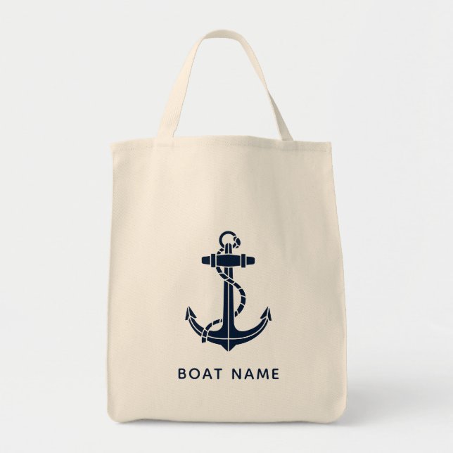 Navy Blue Anchor Boat Name Custom Tragetasche (Vorne)
