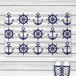 Navy Blue Anchor Boat Wheel grau gestreift nautisc Fußmatte