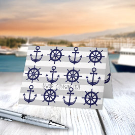Navy Blue Anchor Boat Wheel grau gestreift nautisc Karte