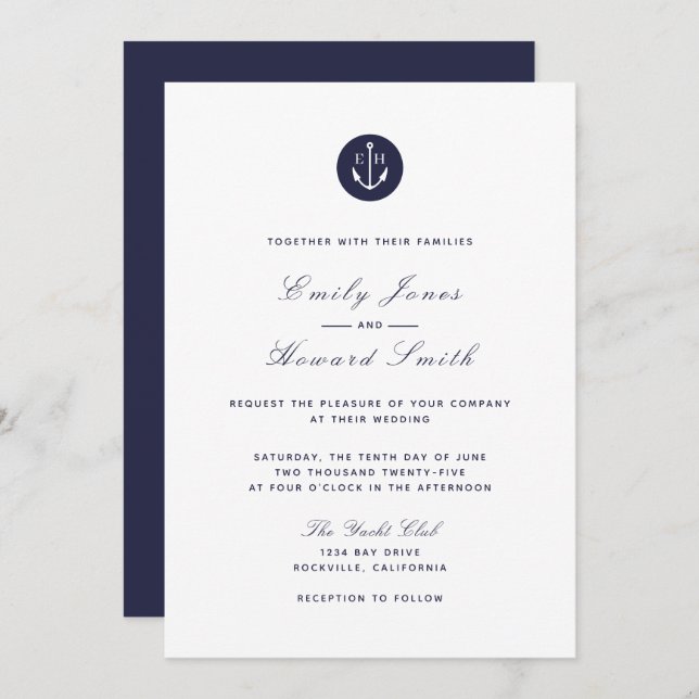 Navy Blue Anchor - Familien zu Hochzeiten Einladung (Vorne/Hinten)