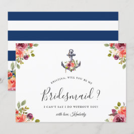 Navy Blue Anchor Floral werden Sie meine Bridesmäd Einladung