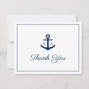 Navy Blue Anchor Monogram Nautical Wedding Dankeskarte
