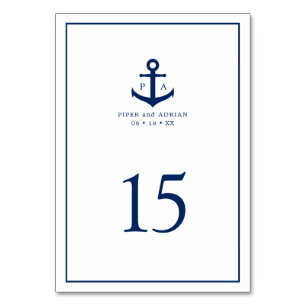 Navy Blue Anchor Monogram Nautical Wedding Tischnummer