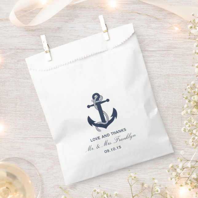 Navy Blue Anchor Nautical Beach Hochzeitsnacht Geschenktütchen (Ausgeschnitten)