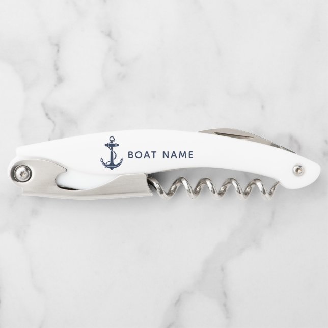 Navy Blue Anchor Nautical Boat Name Custom Kellnermesser (Vorderseite)