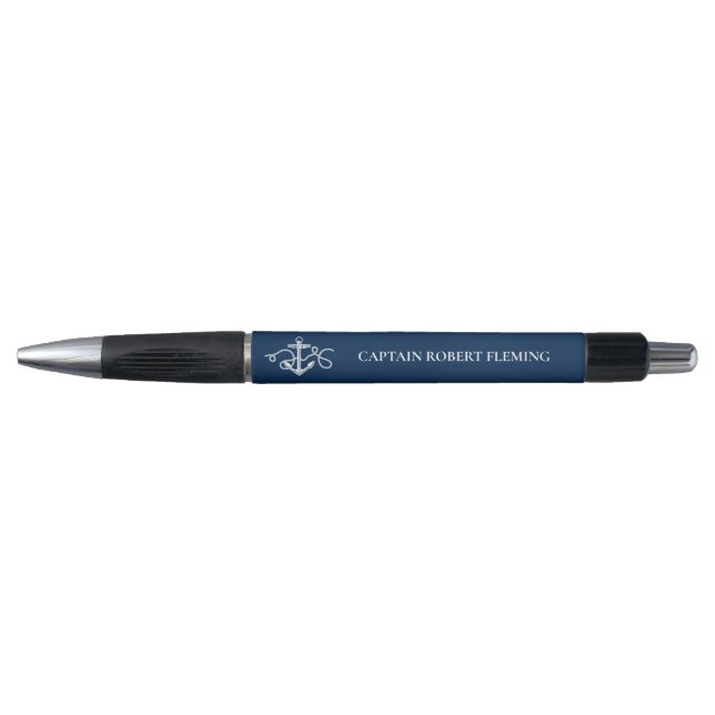 Navy Blue Anchor Nautical Personalisiert Kugelschreiber (Vorderseite)