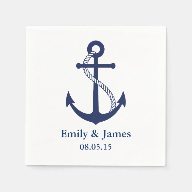 Navy Blue Anchor Nautical Wedding Serviette (Vorderseite)