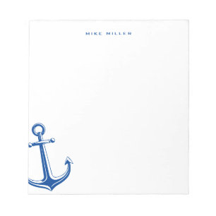 Navy Blue Anchor, nautisch Personalisiert Notizblock