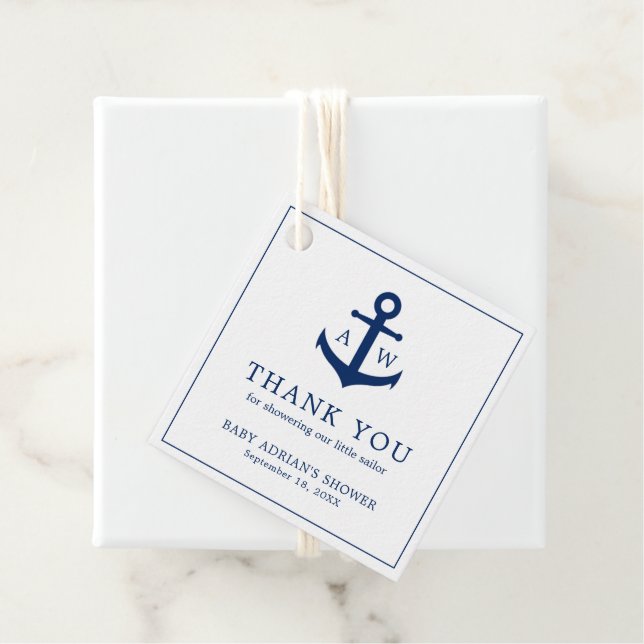Navy Blue Anchor Niedlich Boy Nautical Baby Dusche Geschenkanhänger (Beispiel)