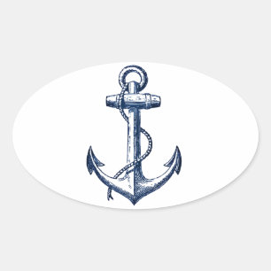 Navy Blue Anchor Ovaler Aufkleber