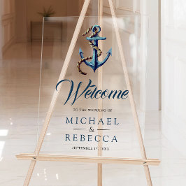 Navy Blue Anchor Rope Wedding Welcome Acrylschild