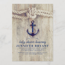 Navy Blue Anchor Rustic Nautical Baby Dusche Einladung
