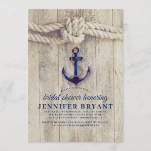 Navy Blue Anchor Rustic Nautical Brautparty Einladung