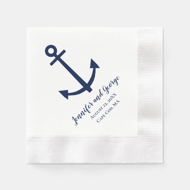 Navy Blue Anchor Wedding Napkins Serviette (Vorderseite)