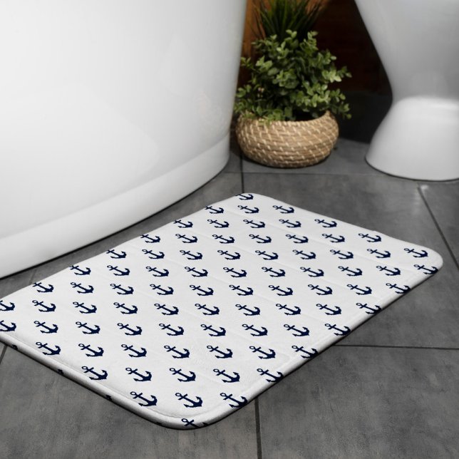 Navy Blue Anchors Pattern Badematte (Von Creator hochgeladen)