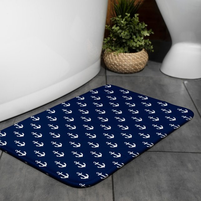 Navy Blue Anchors Pattern Badematte (Von Creator hochgeladen)