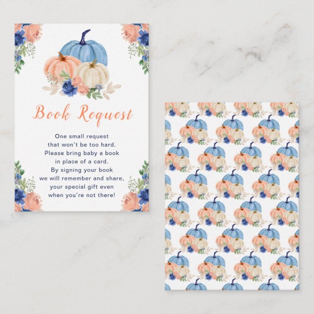 Navy Blue and Blush Floral Pumpkins Baby Dusche Begleitkarte (Vorne/Hinten)