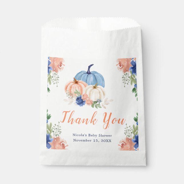 Navy Blue and Blush Floral Pumpkins Baby Dusche Geschenktütchen (Vorderseite)