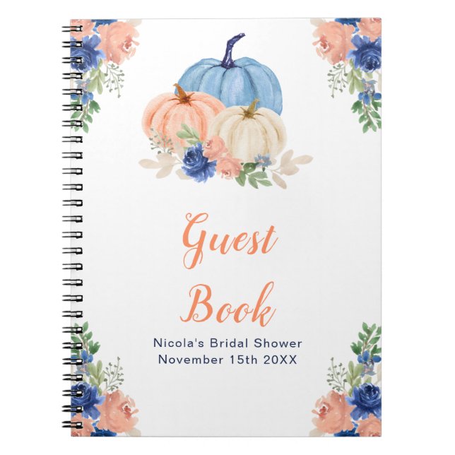 Navy Blue and Blush Floral Pumpkins Bridal Shower Notizblock (Vorderseite)