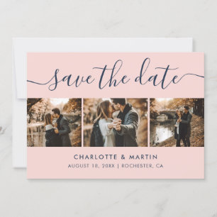 Navy Blue and Blush Modern Script Wedding Foto Save The Date