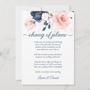 Navy Blue and Blush Pink Floral Chang Pläne Einladung