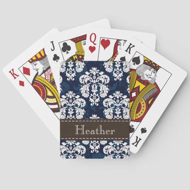 Navy Blue and Brown Damask Bicycle® Playing Cards Spielkarten (Rückseite)